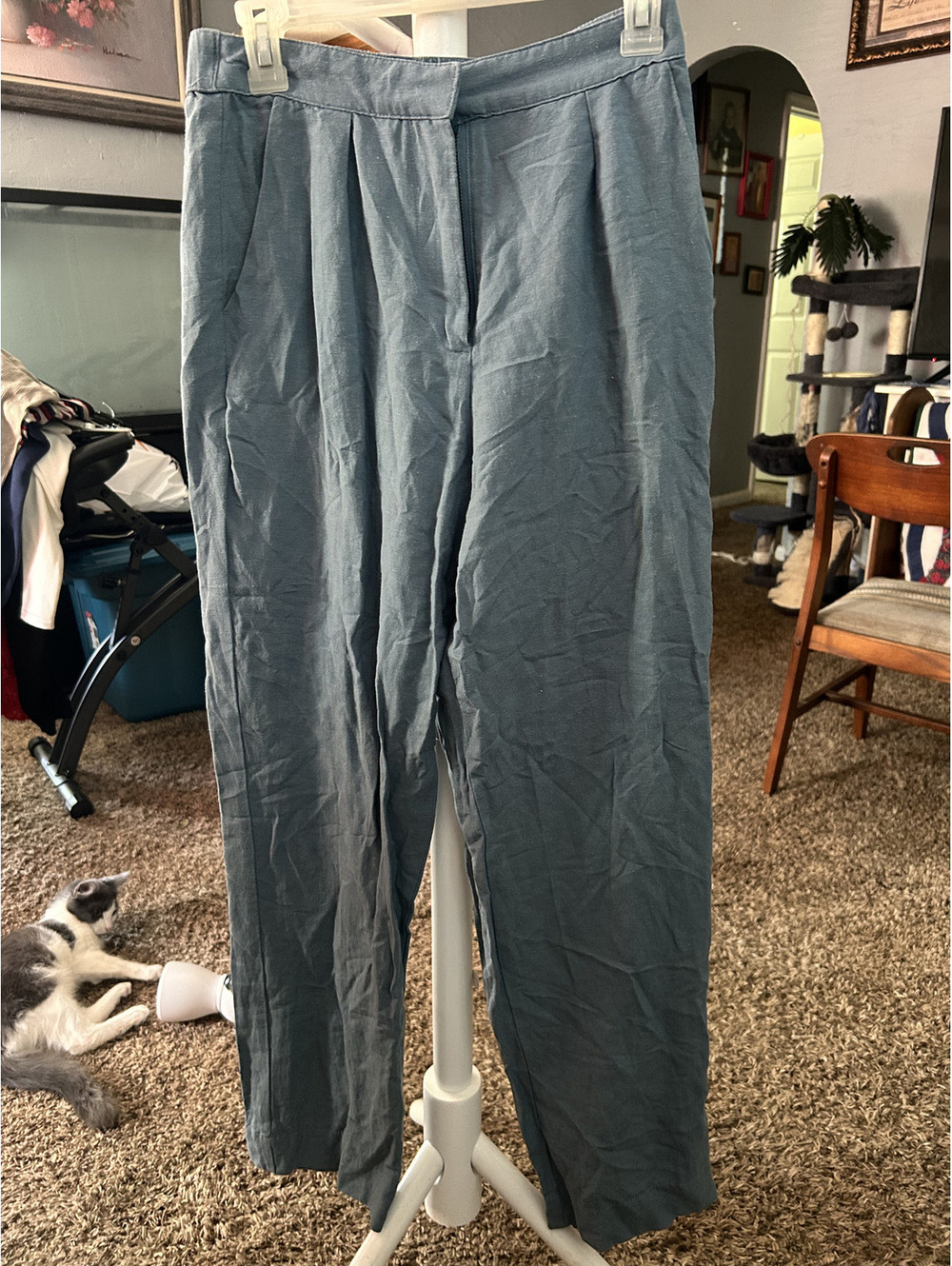 Rhythm Women's Blue Linen Blend Casual Pants Size M